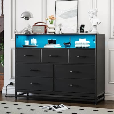 7 Drawers Dresser for Bedroom, Wooden Dresser, Modern Wide Chest of Drawers
