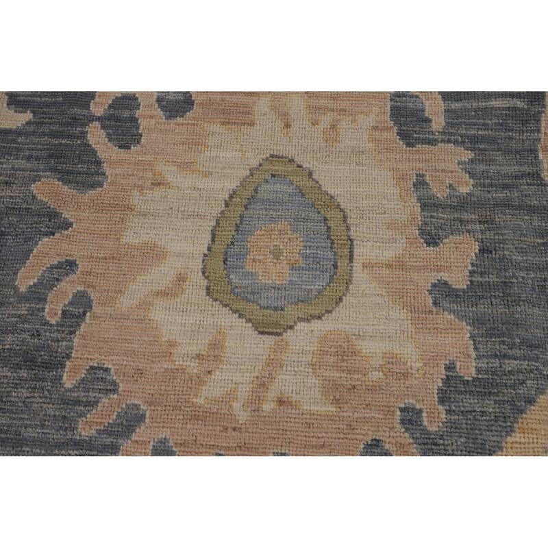 Vegetable Dye Oushak Turkish Area Rug Hand-Knotted Blue Wool Carpet - 9'2"x 11'9"