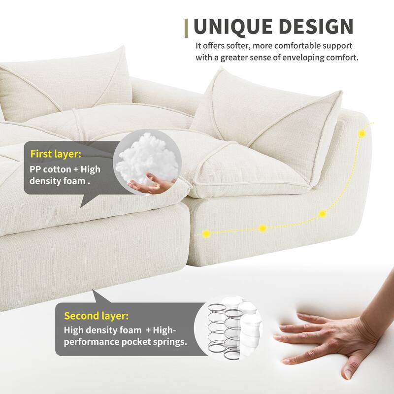 Particle Chenille Sectional Sofa Pull-line Pull-point Design Sofa with Movable Ottoman
