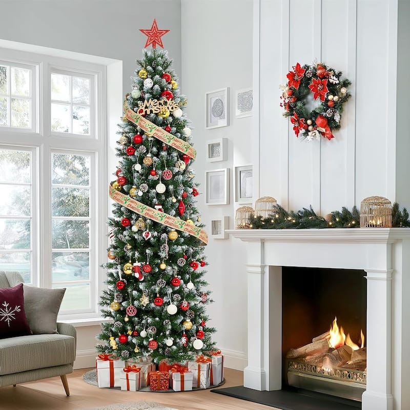 Pre-lit Pencil Christmas Tree, Xmas Tree for Room, Bedroom, Apartment - N/A - 6 Foot
