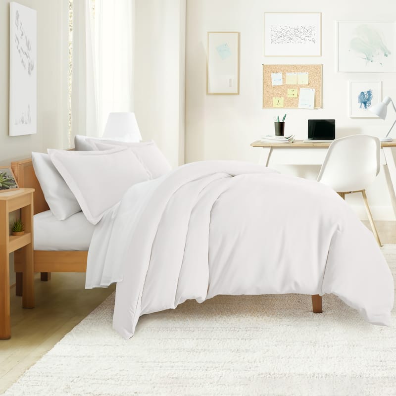 Simply Essential Dorm In A Bag Duvet, Sheet Set, Mattress Pad and Duvet Insert - White - Twin