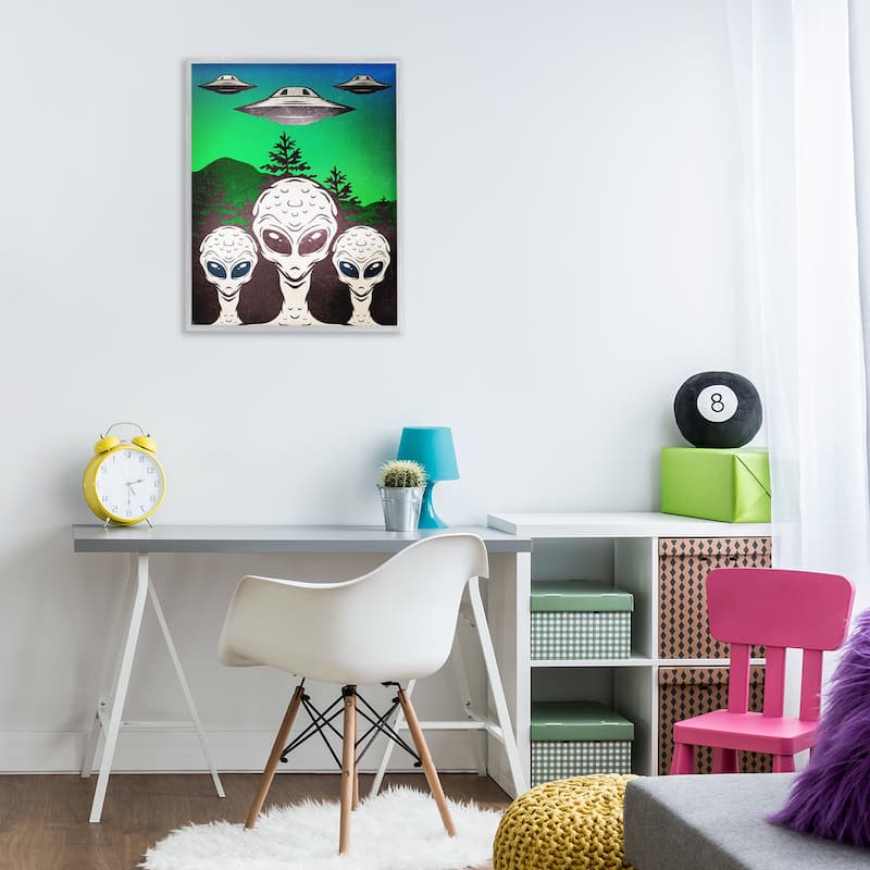 Stupell Vintage Aliens & UFO Framed Giclee Art Design By Kim Allen