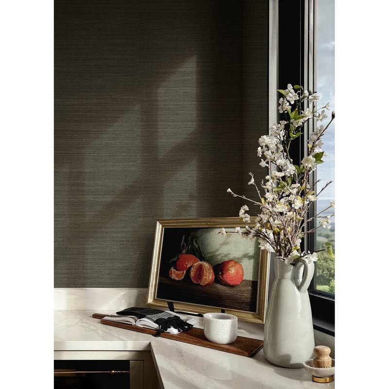 Chris Loves Julia x A-Street Prints Mycroft Slate Grasscloth Wallpaper