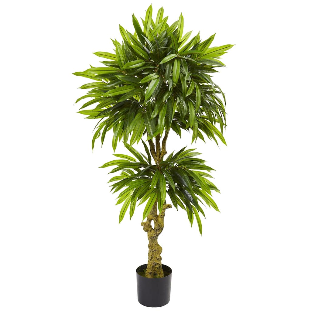 Artificial Mango Tree Indoor Outdoor Slim - 4.5ft Home Decor Accent Plant - Green - 41-50 Inches