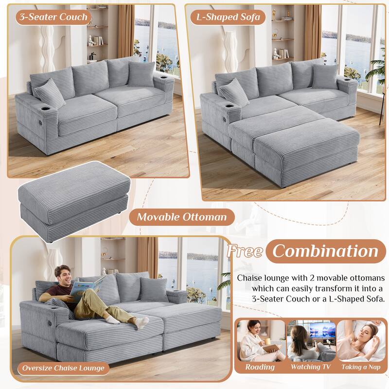 Ouyessir Upholstered Deep Seat Single Sofa with Ottoman for Living Room