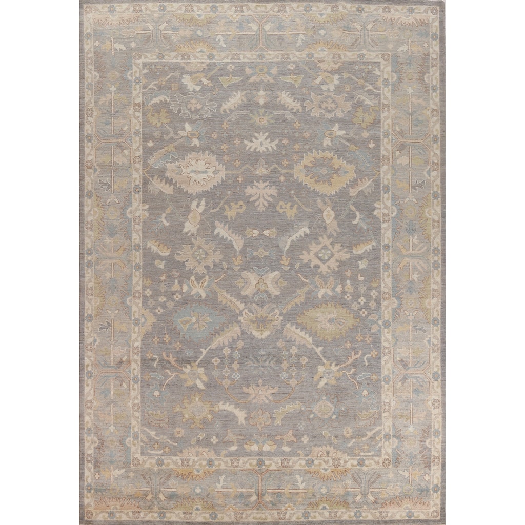 Hand Knotted Oriental 100% Wool Carpet Transitional All-Over Greys & Charcoal Oushak Area Rug - 12' 0'' X 9' 1''