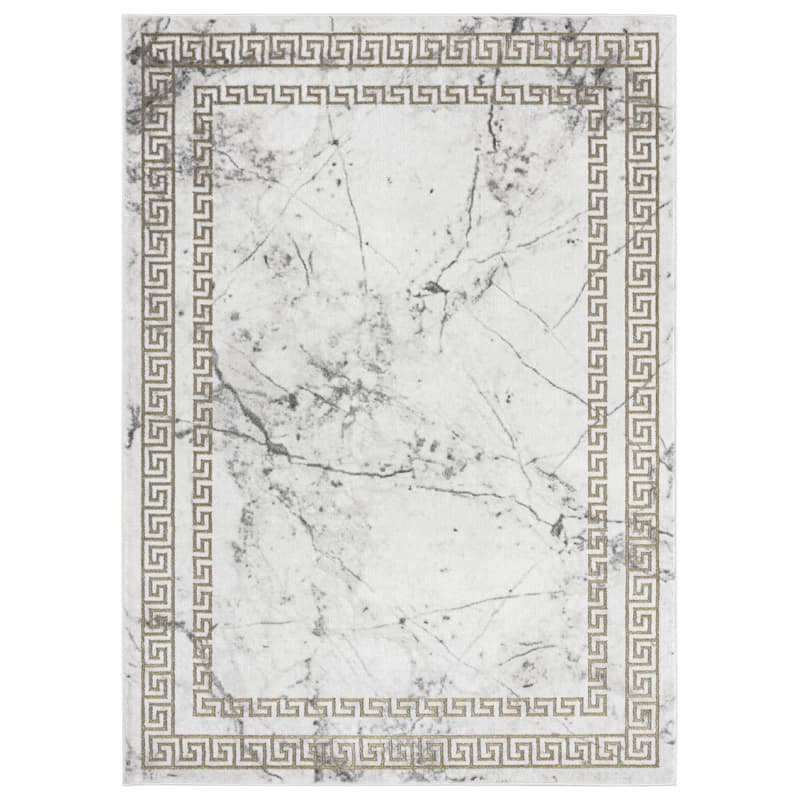 Brooklyn Collection Abstract Grey/Gold Border Area Rug - 3'9'' X 5'9''