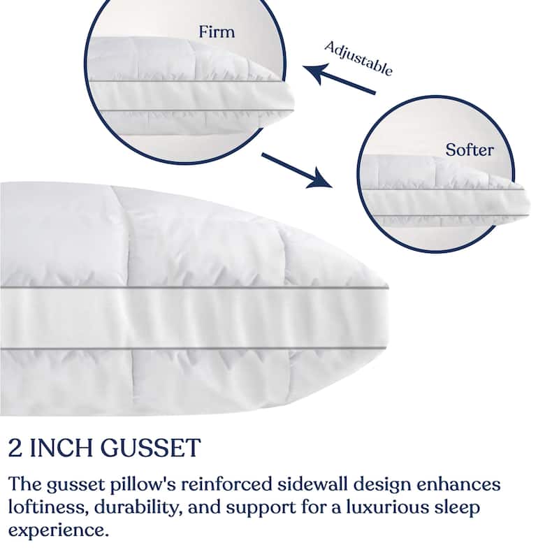 Delara Merino Wool Quilted 3in1 Adjustable Pillow Organic Cotton Cover Baffle Box Construction, Sleep Pillow