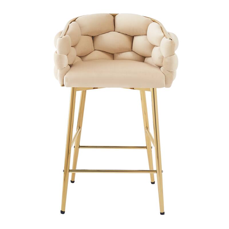 Modern Counter Stools (Set of 2)‌ – Upholstery with Iron Frame, Padded Seat & Backrest, Footrest – Ideal for Kitchen, Island.