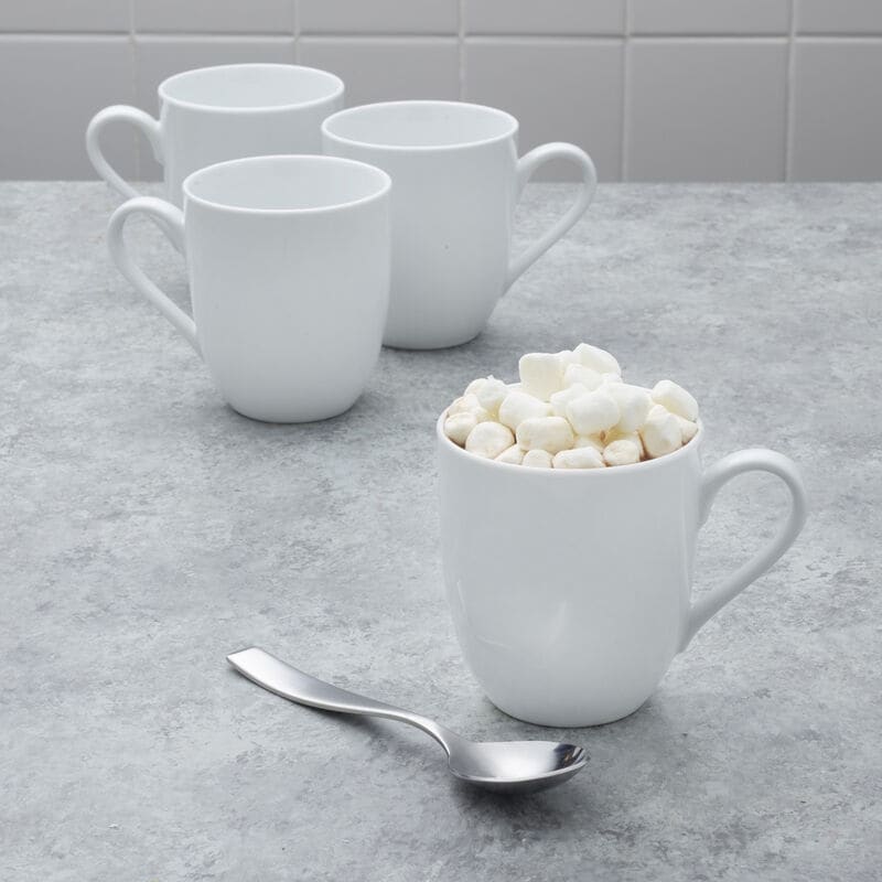 Everyday White Porcelain Mug Set of 4, Dishwasher/Microwave/Oven