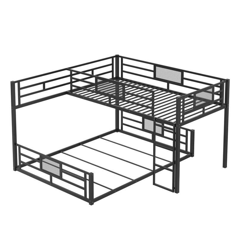 L-Shaped Metal Twin Over Full Floor Bunk Bed Frame