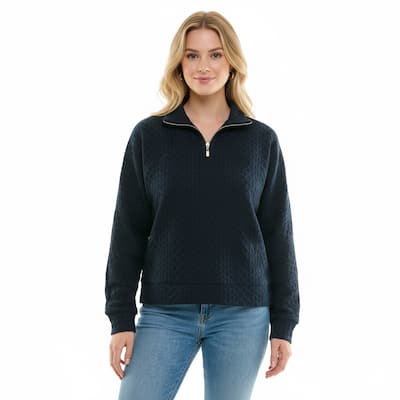 Nanette Lepore Cable-Quilted Quarter-Zip Sweater