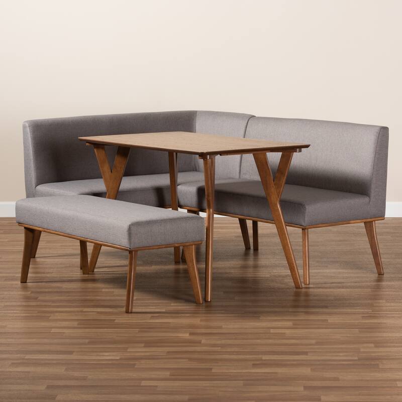 Odessa Grey Fabric and Walnut Finished Wood 4-PC Dining Nook Set