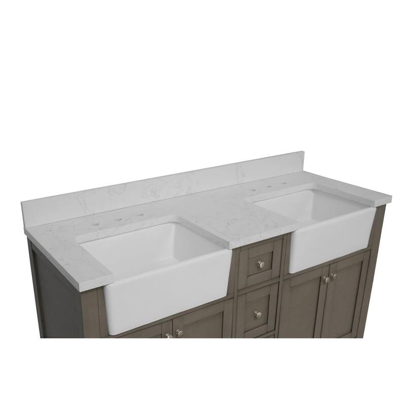 KitchenBathCollection Yorkshire 60" Double Farmhouse Vanity with Engineered Marble Top