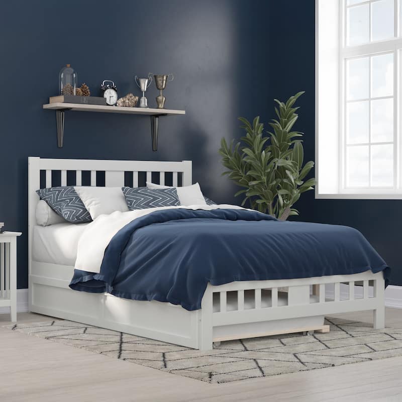 Tahoe Full Platform Bed with Matching Footboard & Twin Trundle in White