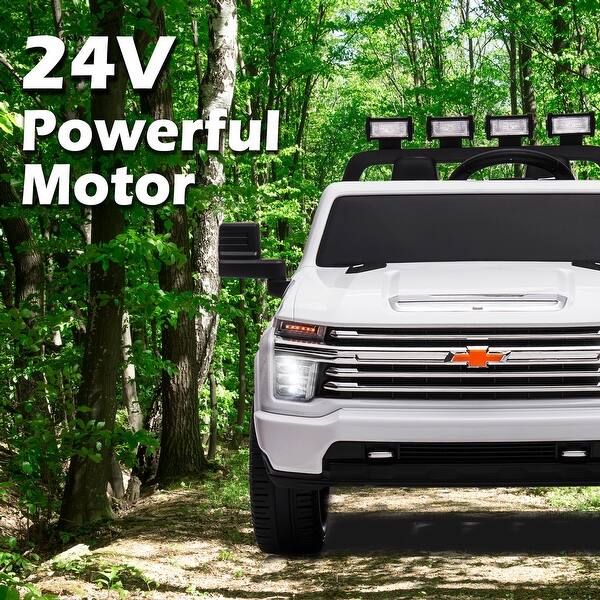 slide 2 of 17, Official Licensed Chevrolet Silverado 24V Ride-On Car for Kids, 2-Seater with Remote Control White