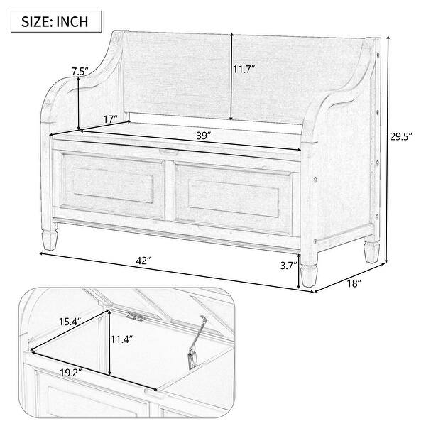 Multifunctional Wood Storage Bench with Safety Hinge Bed Bath