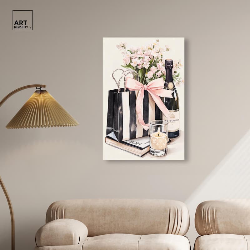 Shopping Bag and Some Drinks Canvas by Art Remedy, Gallery Wrapped