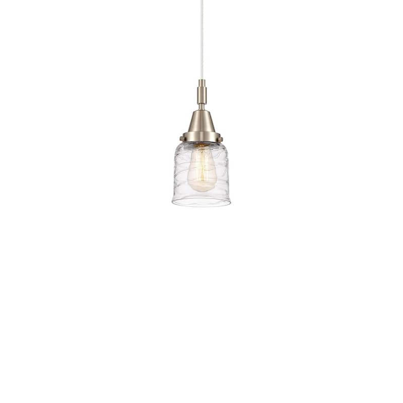 Innovations Lighting 447-1P-12-5 Bell Pendant Bell 5" Wide Mini - Brushed Satin Nickel / Clear Deco Swirl