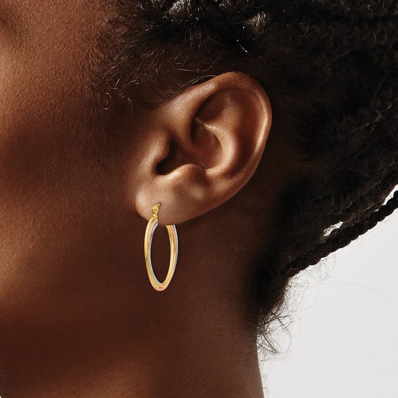 Curata 14K Tri Color Gold 12x4mm Triple Hoop Earrings
