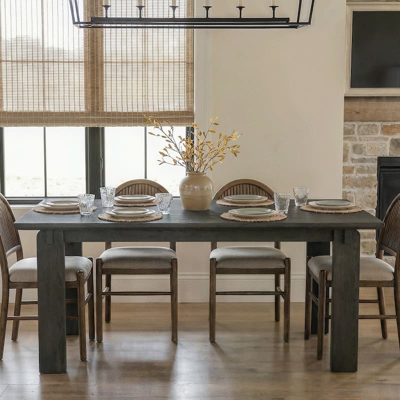 84 Inch Solid Wood Dining Table, Black Walnut Table, Large Rectangular Kitchen Table for 6-8 People Room Table