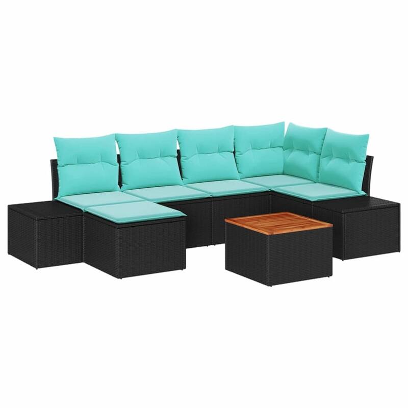 vidaXL 7 Garden Sofa Set with Cushions Black/Grey Poly Rattan - 103.9 x 60.6 x 27.2