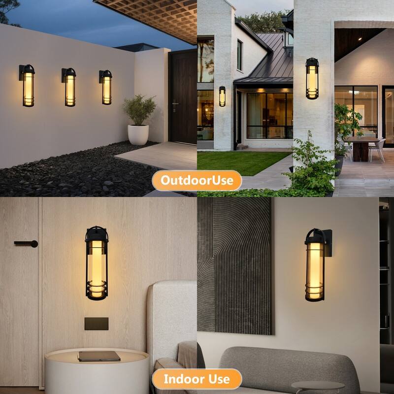Modern LED Outdoor Wall Lanterns -15" Black Sconces With 5 Adjustable Color Temperatures, Waterproof (2-Pack)