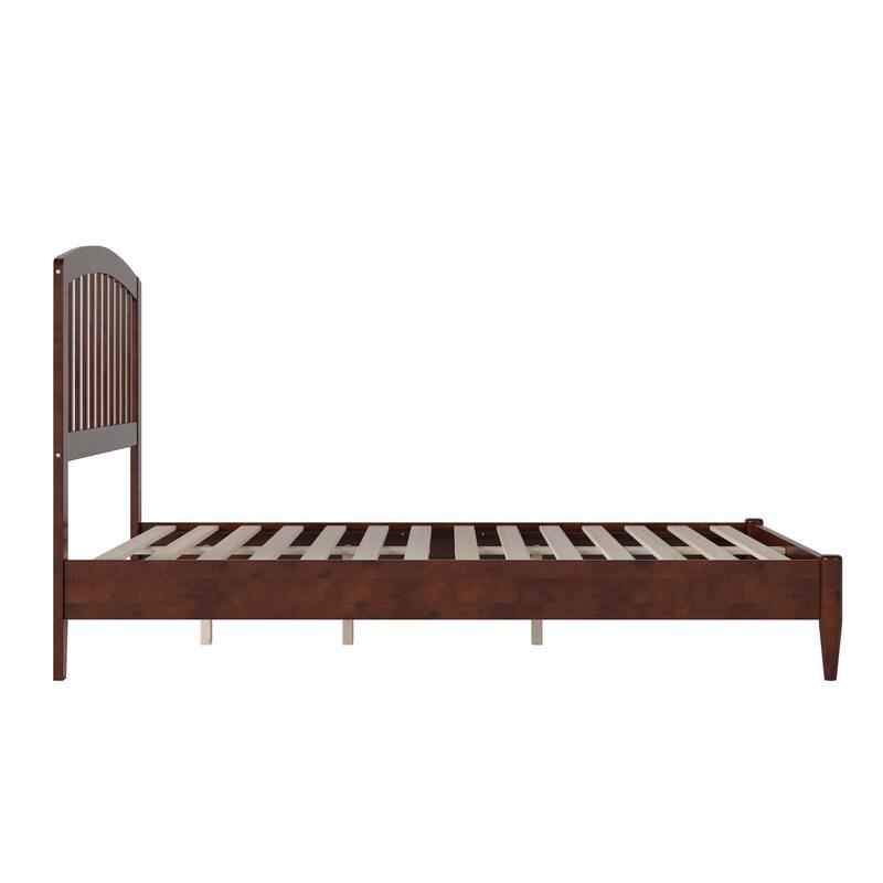 Solid Wood Low Profile Platform Bed - Traditional Design, Walnut Finish - Full Size Bed Frame