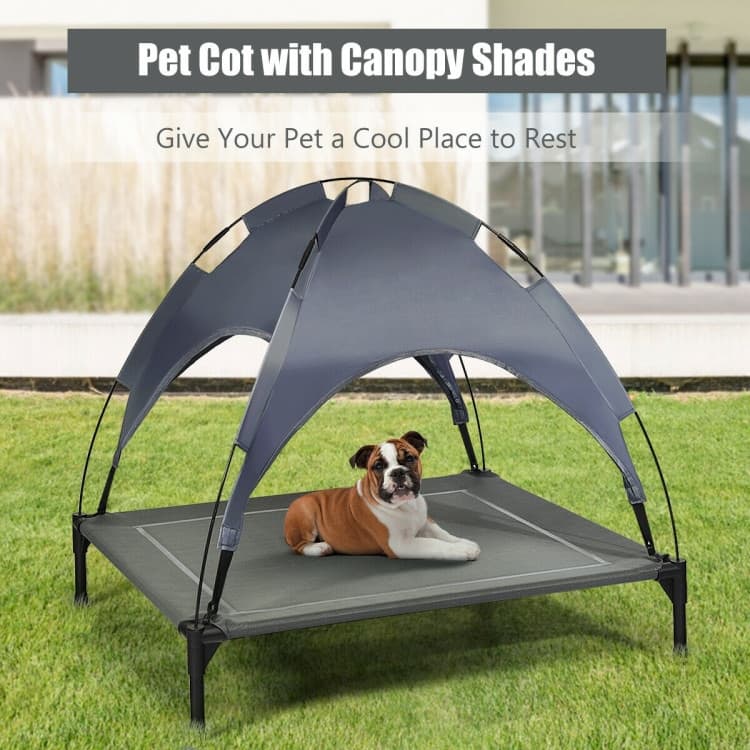 Portable Elevated Outdoor Pet Bed with Removable Canopy Shade - 35.5" x 32" x 34" (L x W x H)