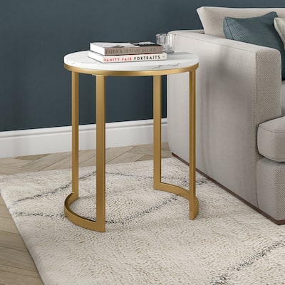 Mitera 20" Wide Round Side Table with Faux Marble Top