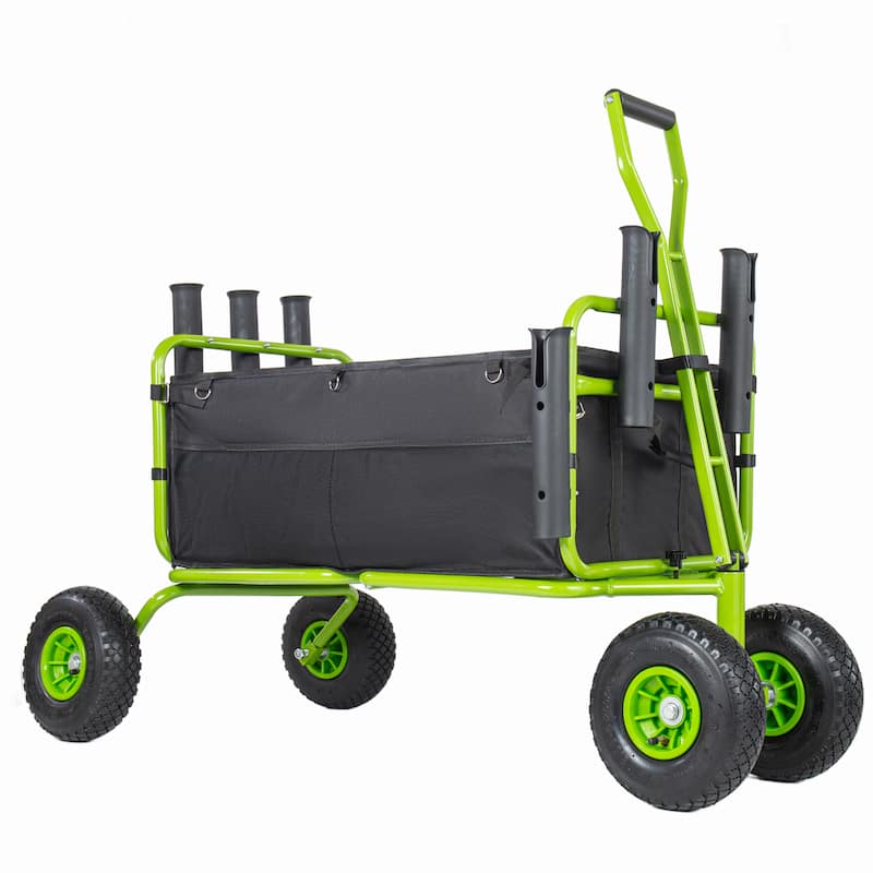 Beach Cart Collapsible Wagon 9.85"All-Terrain Wheels,Heavy Duty Garden Cart with Rod Holders,Umbrella Holder and Storage Pockets