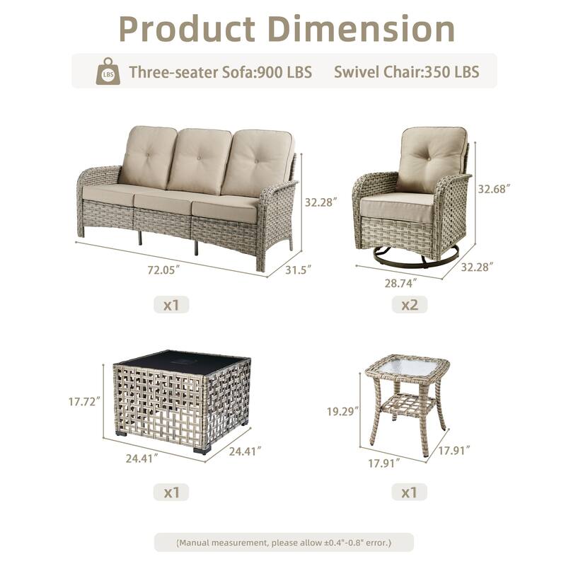 OVIOS 5-piece Patio Wicker Conversation Furniture Set