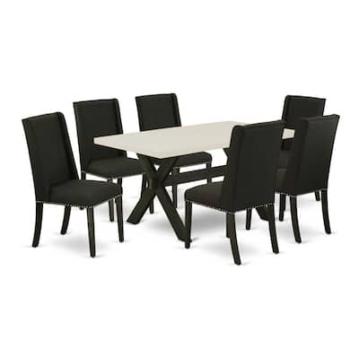 HomeStock 7-Pc Rectangle Natural Oak Finish Solid Wood Top Dining Table with 6 Parson Chairs