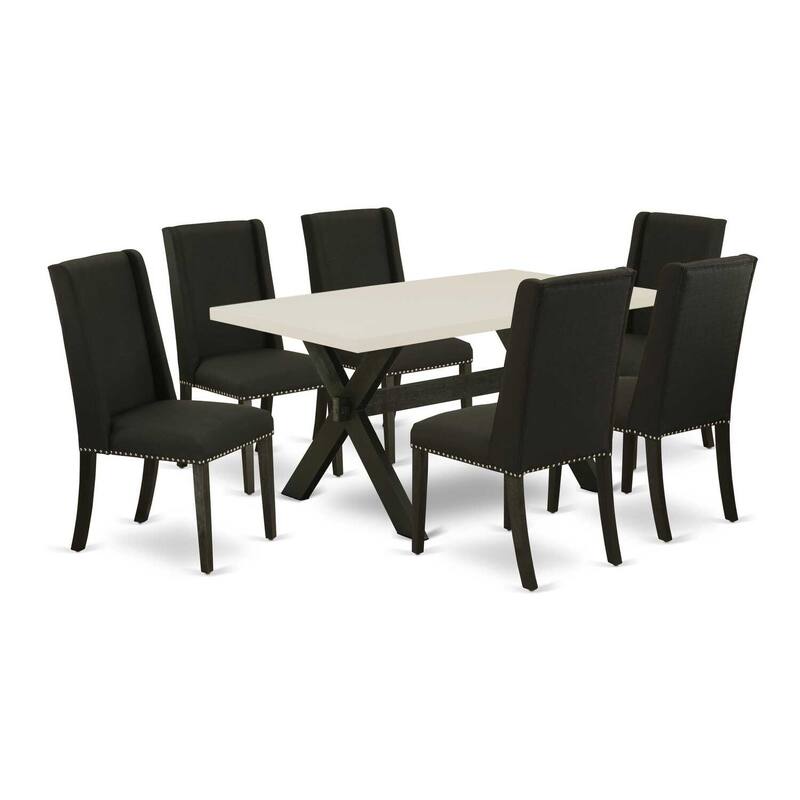 HomeStock 7-Pc Rectangle Natural Oak Finish Solid Wood Top Dining Table with 6 Parson Chairs