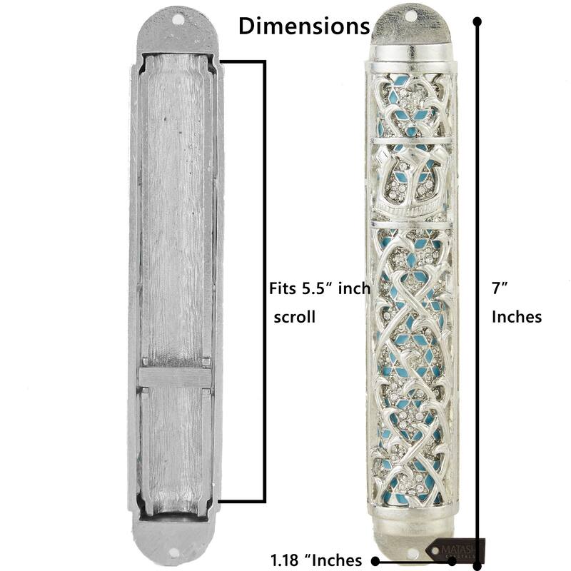 Matashi Hand Painted Enamel Mezuzah w Hebrew Shin & Crystals Home Decor for Jewish Holiday House Blessing Gift for Holiday