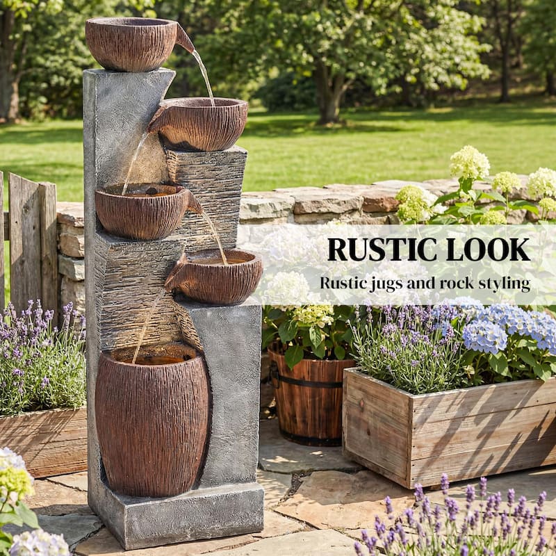 Outsunny Outdoor Water Fountain with 5-Tier Crock Design, 51.2" Tall Cascading Waterfall Garden Fountain