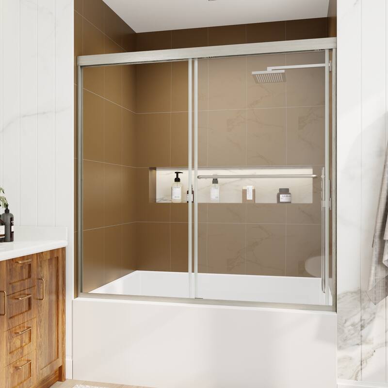 Modland 56-60" Sliding Bathtub Door, 1/4" ANSI Glass with Dual Protection Film, Matte Black Bypass Tub Enclosure