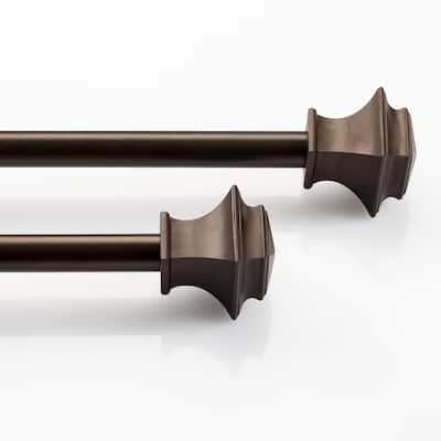 Deco Window 2 Pack Single Curtain Rod with Square Finials & Brackets Set - 28" to 48", 5/8 Inch Diameter, Brown Oil Rubbed