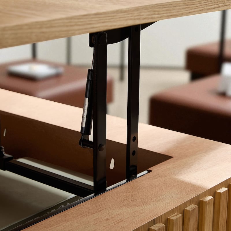 35.43" Modern Handcrafted Drum Coffee Table with Lift-Top and Hidden Storage, Square Wooden Accent Table