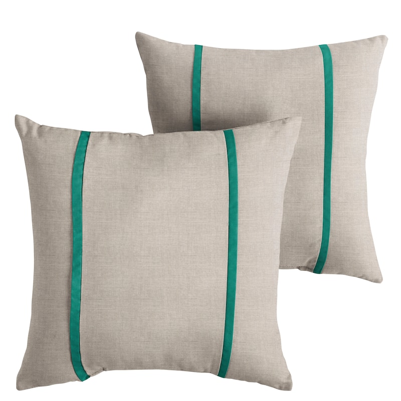Sorra Home Sunbrella Outdoor Double Petite Flange Pillow Set of 2 - Sunbrella - Cast Silver/Canvas Teal - 22 in H x 22 in W x 6 in D