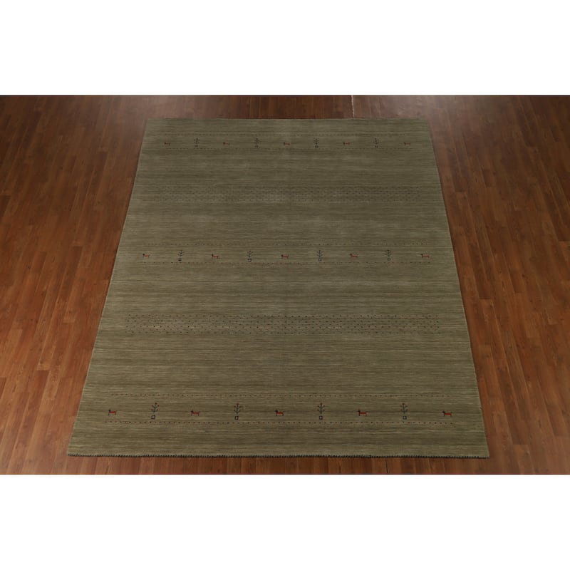 Hand Knotted Oriental 100% Wool Carpet Tribal Animal Pictorial Green Gabbeh Area Rug - 9' 9'' X 8' 1''