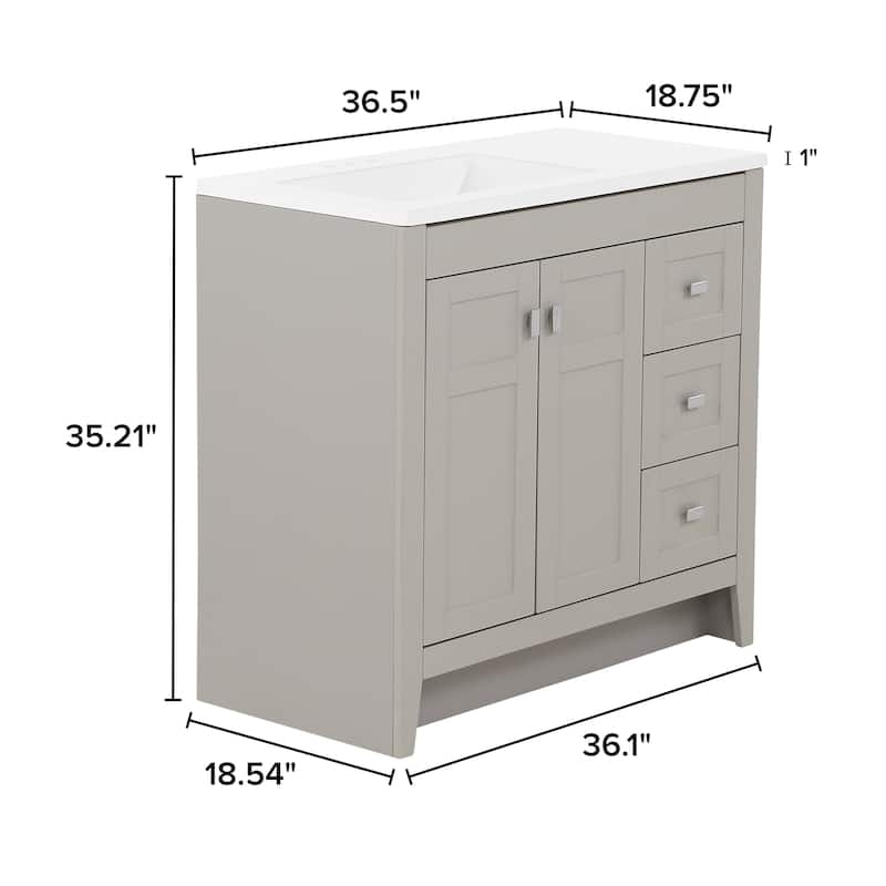 Spring Mill Cabinets Lonsdale 36.5" 2-Door Bathroom Vanity With 3 Drawers and White Sink Top