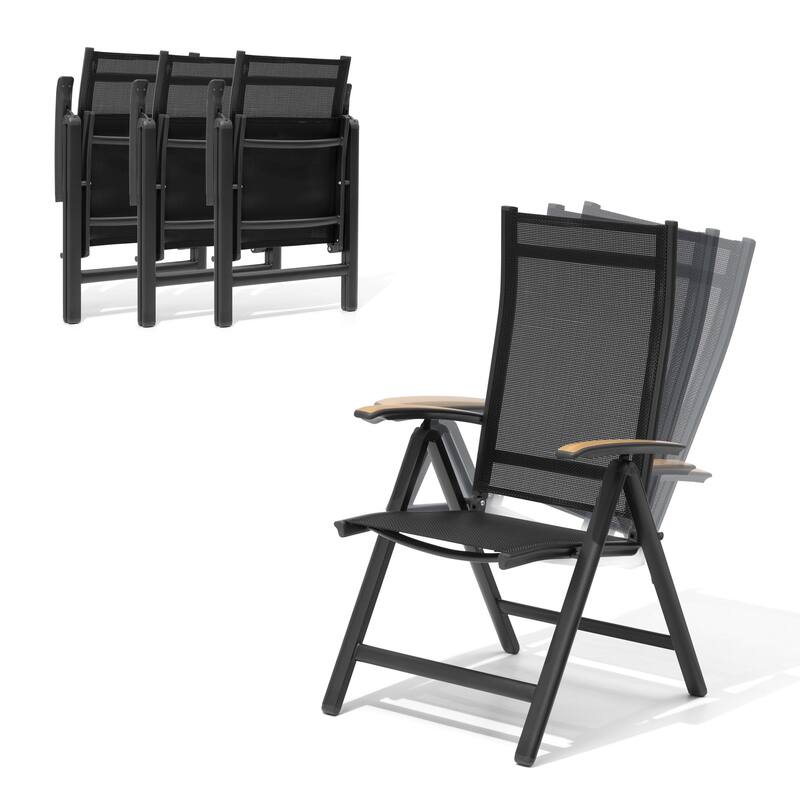Pellebant Patio Folding Chairs Camping Deck Garden Aluminum Dining Chair - 23.6 in W * 16.9 in D * 42.1 in H - Black - 4PCS