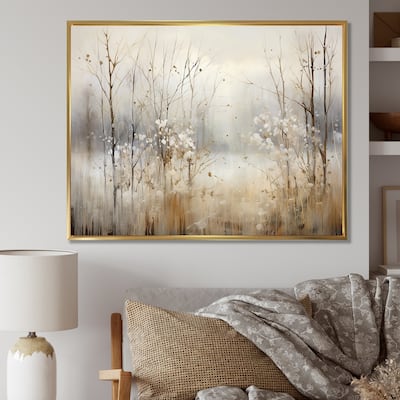 Designart "Winter Meadow View Calmness II" Meadow Grey Wall Decor - Traditional Bedroom Framed Canvas Wall Art