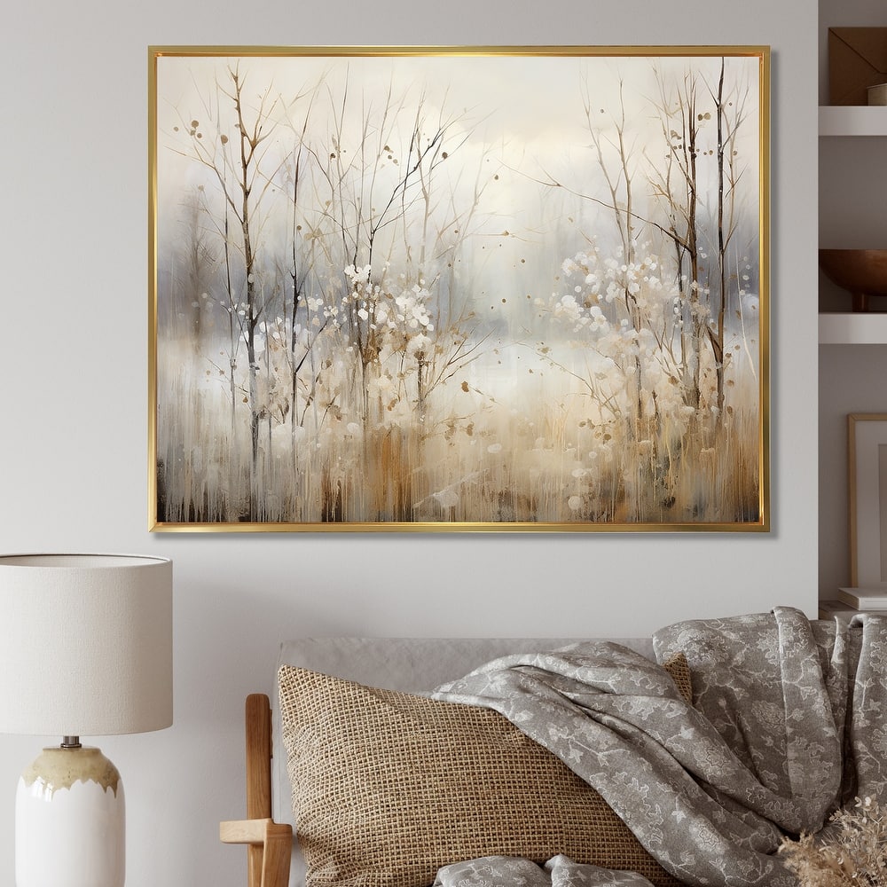 Designart "Winter Meadow View Calmness II" Meadow Grey Wall Decor - Traditional Bedroom Framed Canvas Wall Art