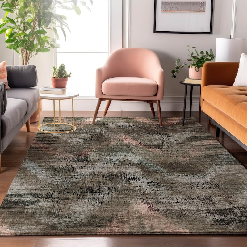 Premium Washable Super Soft Brushstrokes Modern V Mayfield Rug - Brown - 10' x 14' - Rectangle