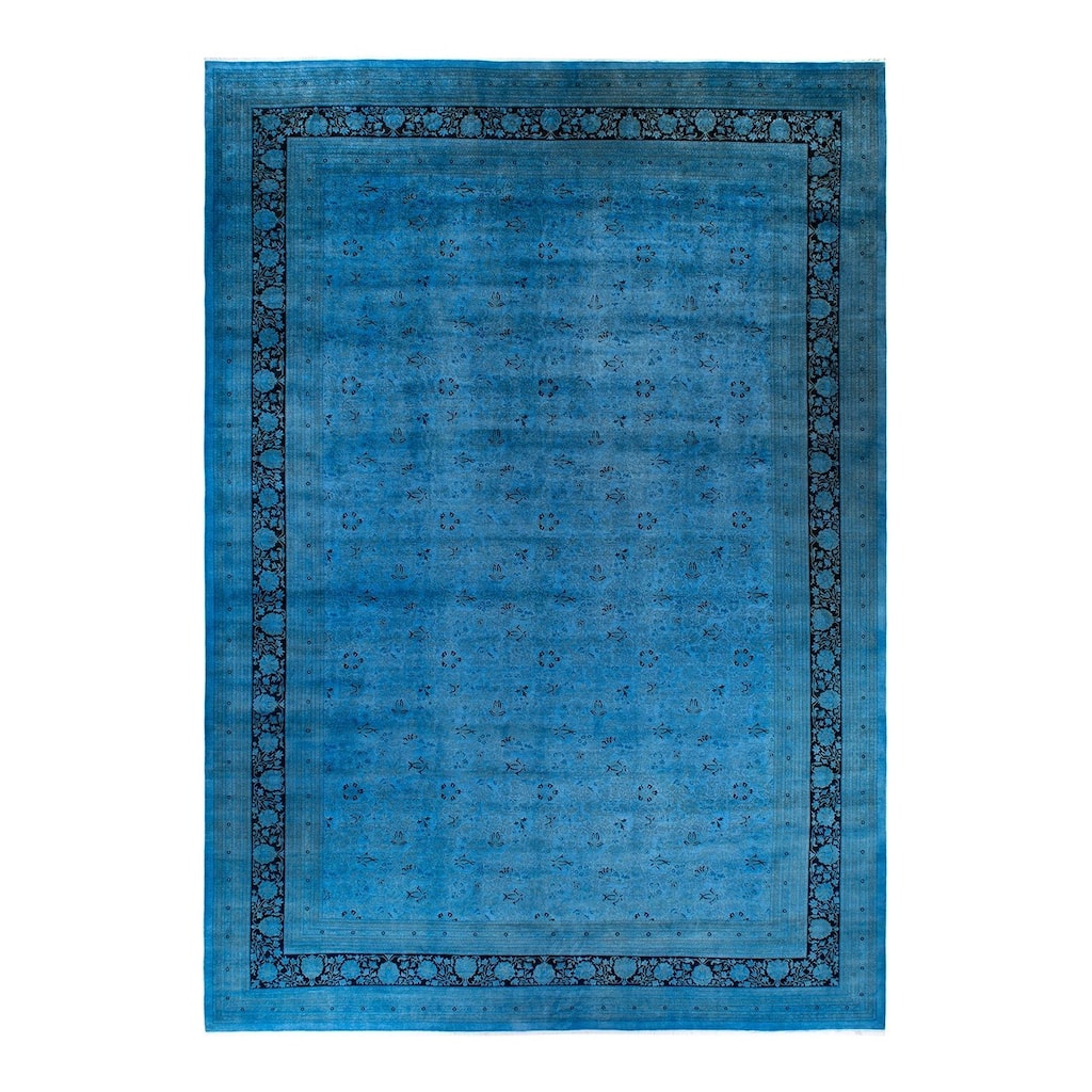 Overton Hand Knotted Wool Vintage Inspired Modern Contemporary Overdyed Blue Area Rug - 12' 3" x 17' 6"