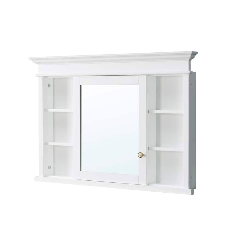 32''H Recessed Mount Solid Wood Framed Medicine Cabinet With Mirror And Shelves