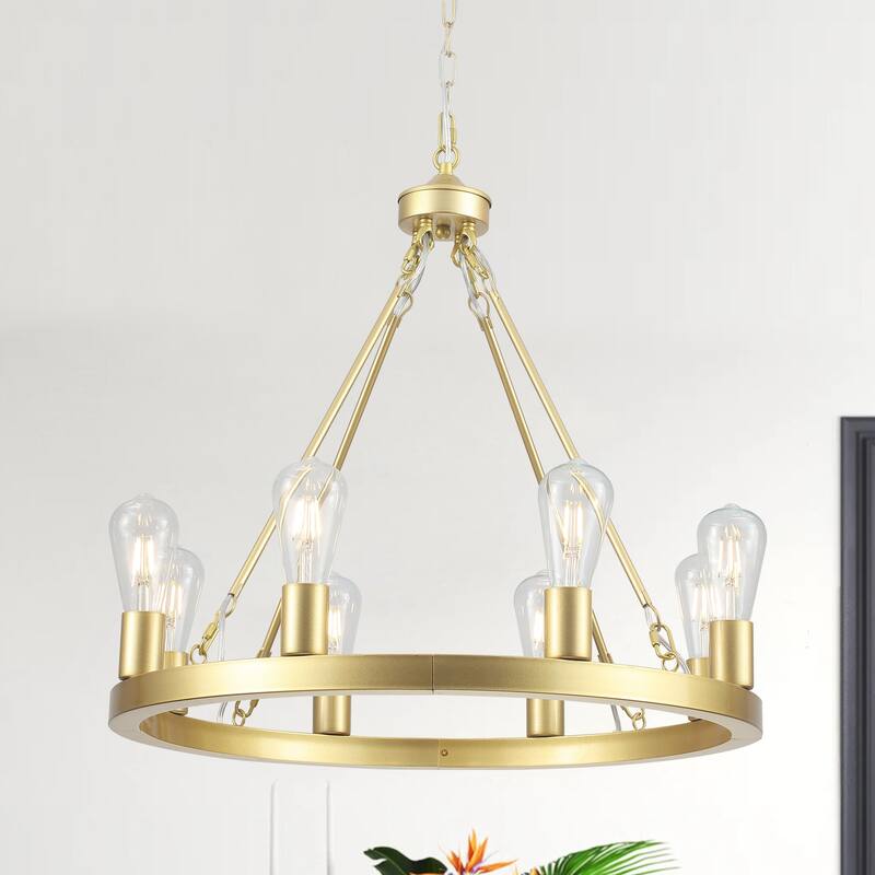 8-Light Circle Wagon Wheel Farmhouse Foyer Chandelier Linear Island Chandelier Lighting for Dining Room