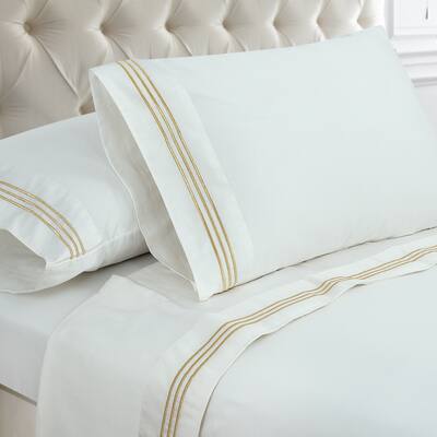 Metallic Bourdon Hem 300 Thread Count Cotton Sateen Sheet Set